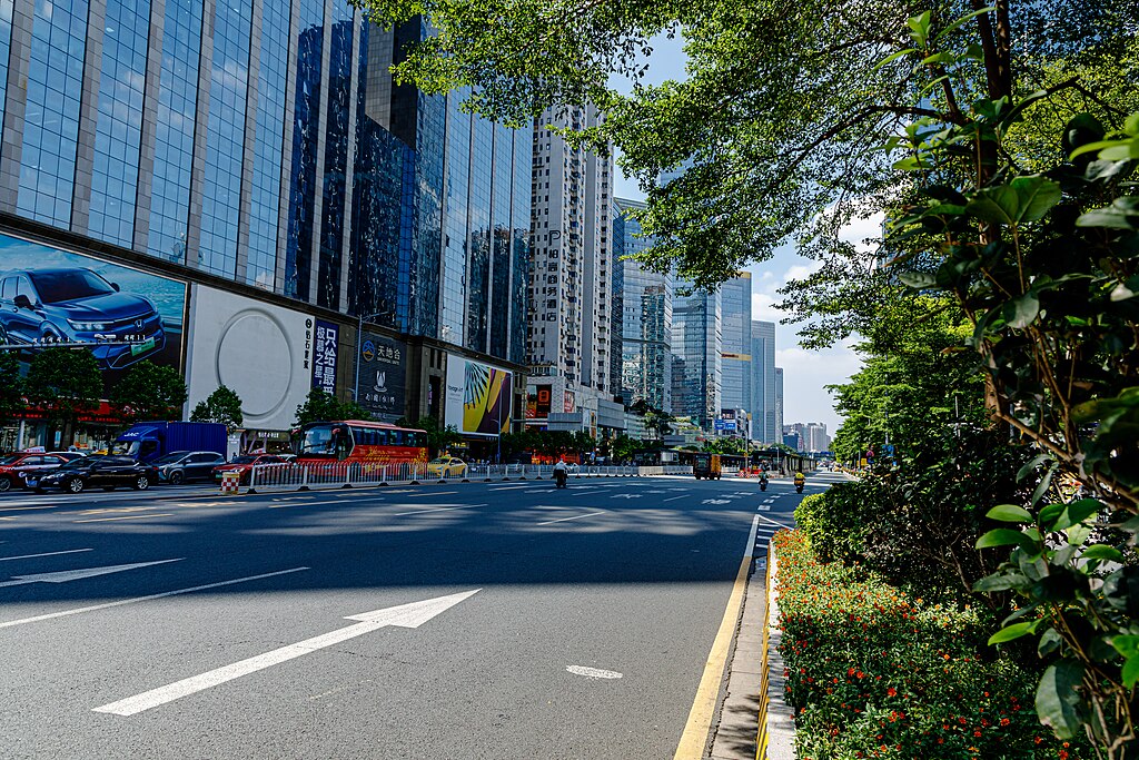 Street view of Tianhe Road in Guangzhou, China.