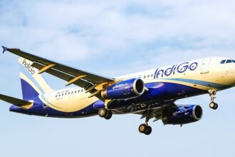 An IndiGo Airbus A320-232 in air.