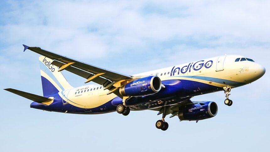 An IndiGo Airbus A320-232 in air.