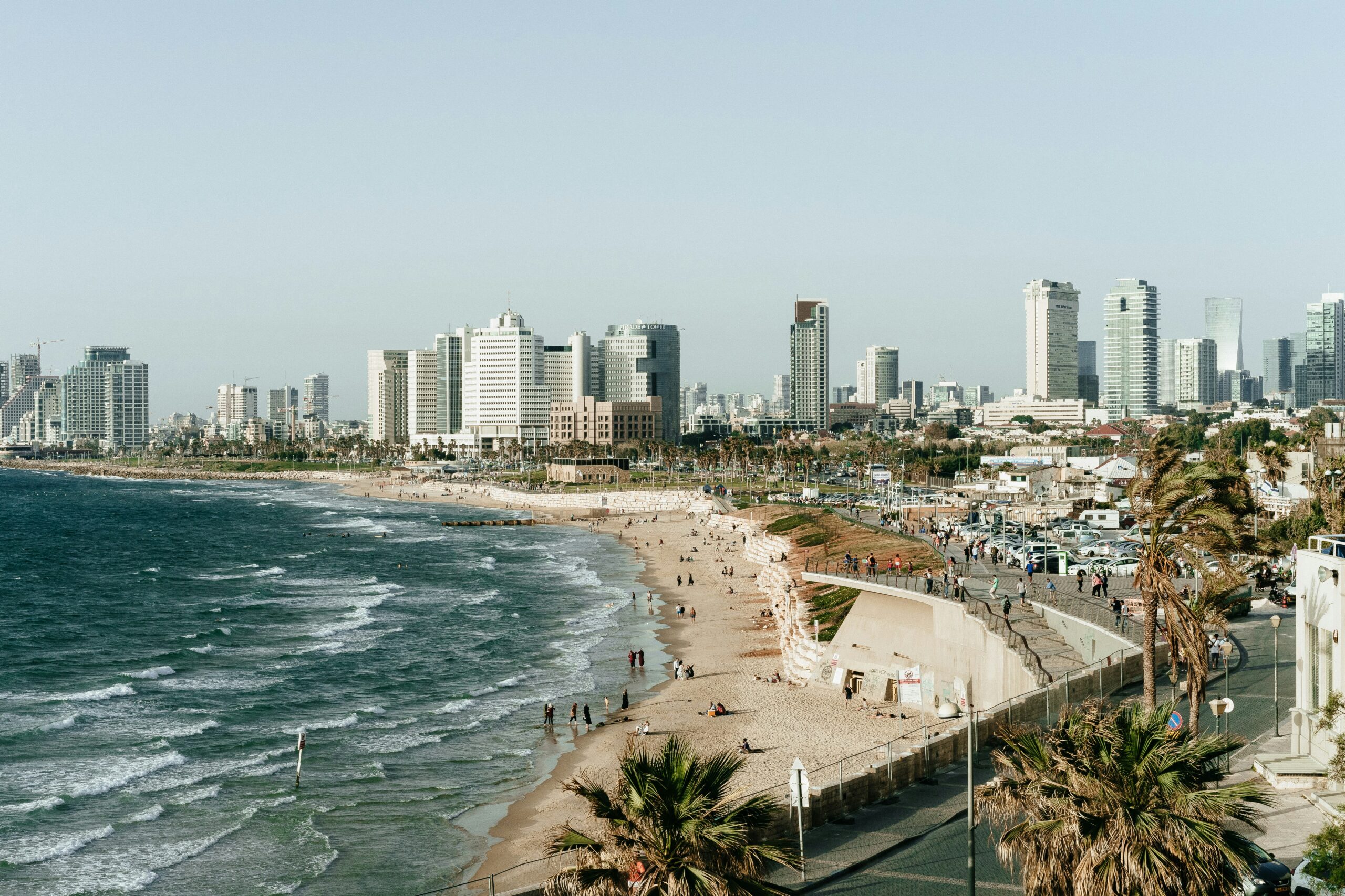 Tel Aviv coastline with beachgoers
