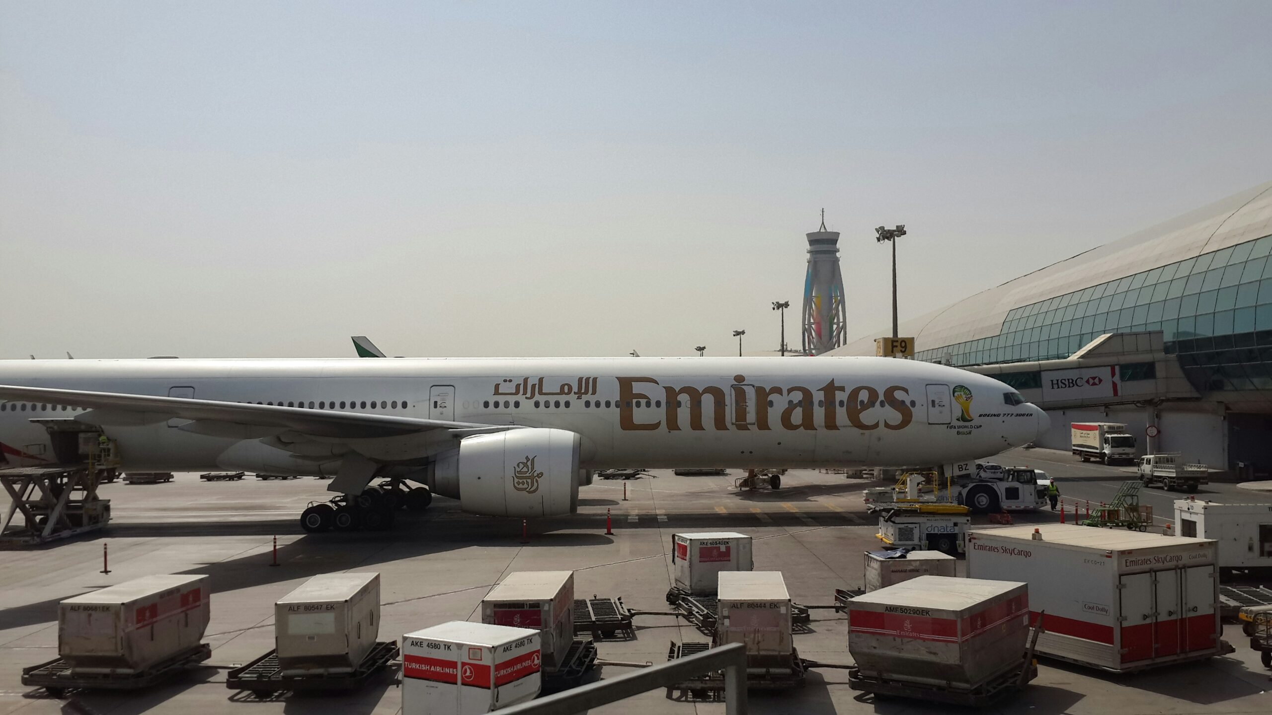 Emirates Boeing 777 parked at Dubai International Airport 