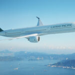 A Cathay Pacific Airbus A350 in air.