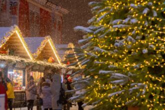 Snowy European Christmas Market