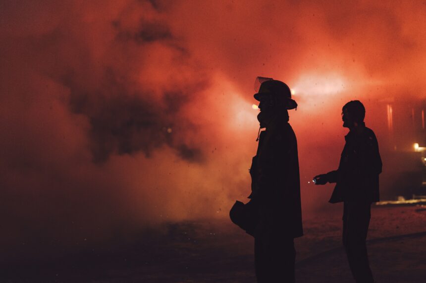 Firefighter Silhouette through smoke