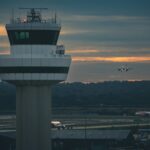 A view of Gatwick Airport at dusk