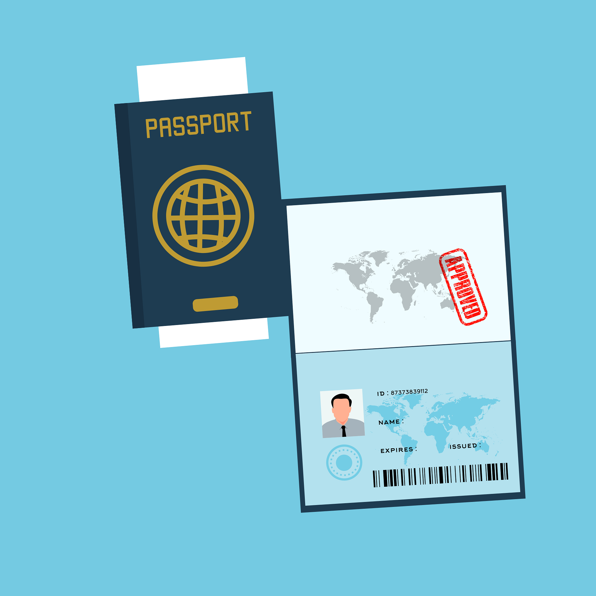Digital illustration of an approved passport highlighting new travel policy rules on passport gender markers.