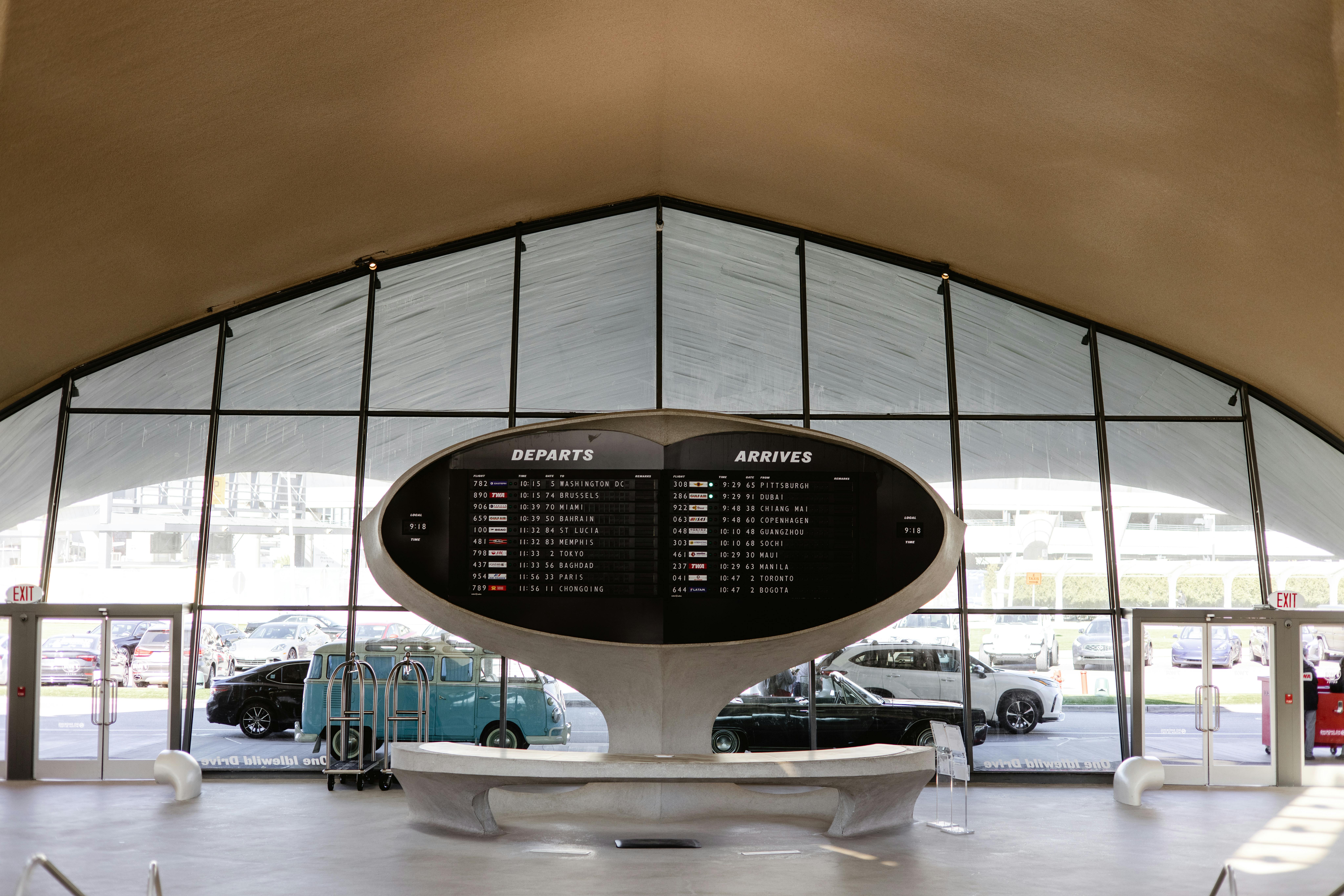Departures board inside an airport 