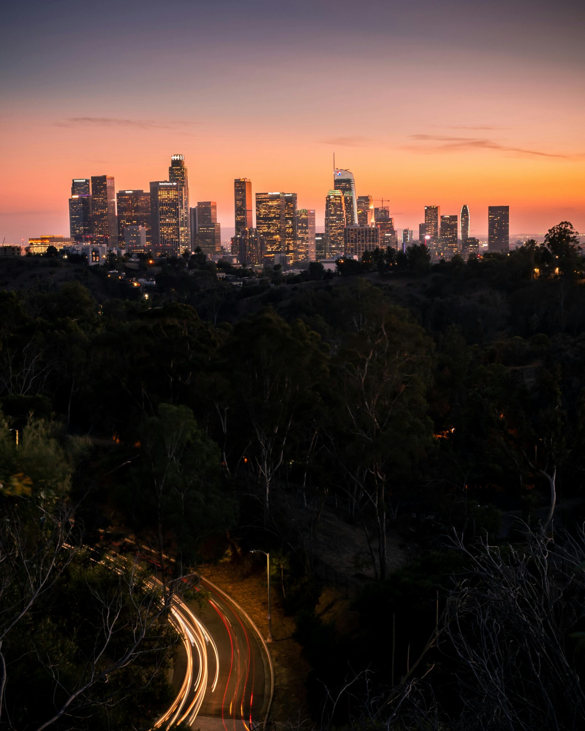 Los Angeles skyline in a sunset