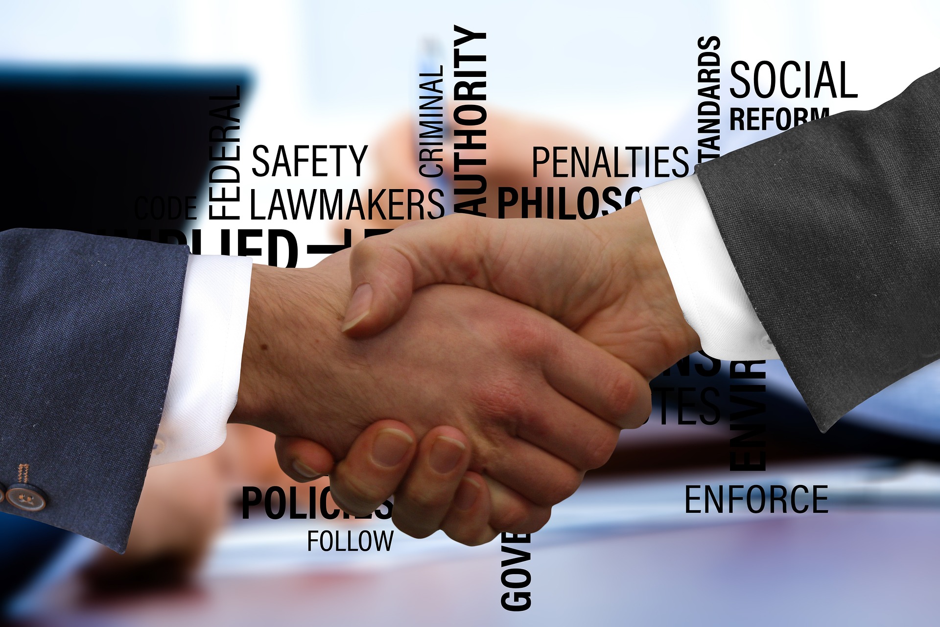 Two lawmakers shake hands, symbolising bipartisan cooperation on the Senate aviation safety vote and aviation safety legislation.