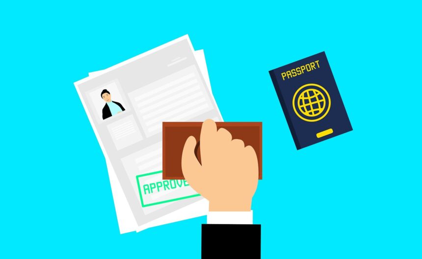 Illustration of a passport and approved visa documents symbolising international travel under the US airlines gender marker rule.