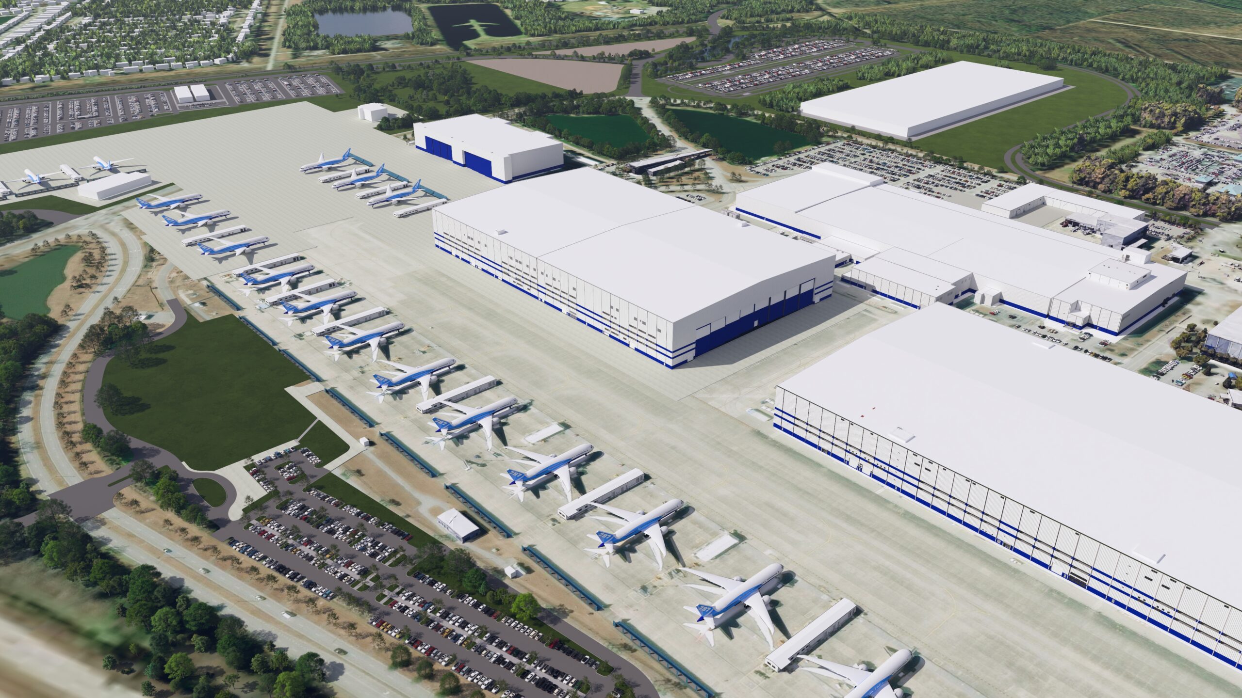 787 Dreamliner airplanes standing in the site