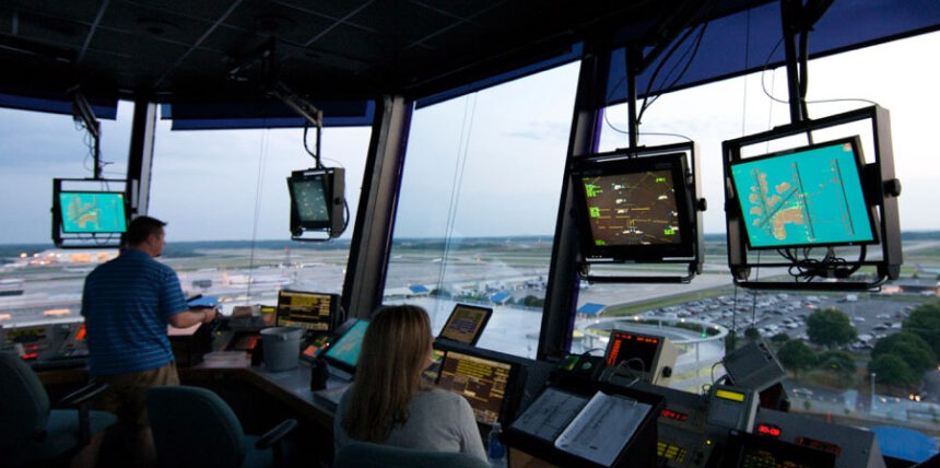 A inside picture of an Air Traffic Controller tower at Charlotte Douglas International Airport, N.C.