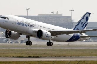 An Airbus A320 taking off