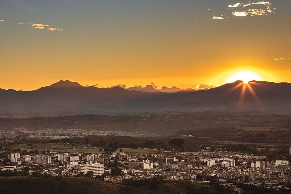 A sunset over the city of Popayan.