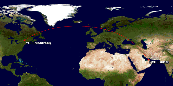 DXB-YUL Great Circle
