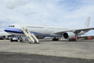 Two aeroplanes getting ready for dismantling