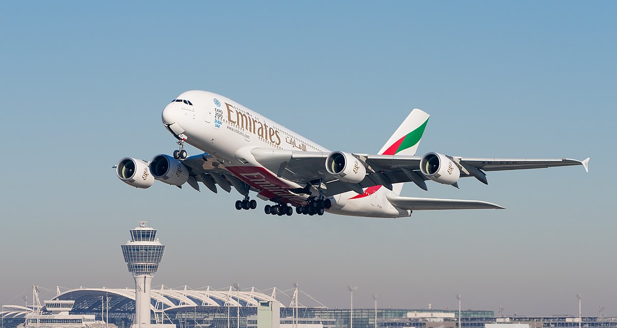 Emirates Airbus A380 in flight