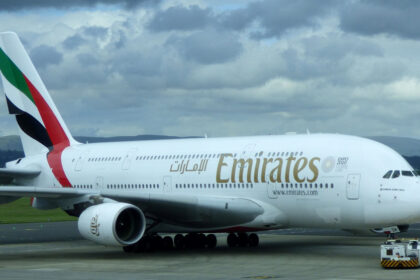 Emirates Airbus A380 at Glasgow Airport
