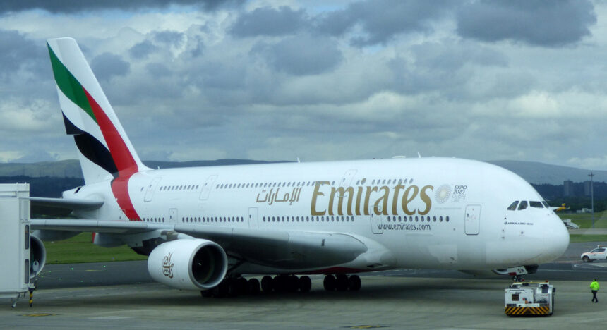 Emirates Airbus A380 at Glasgow Airport