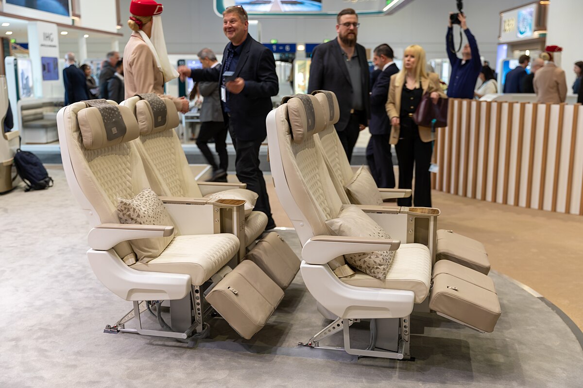 Cream-coloured seats at Emirates Airlines at ITB Berlin 2025