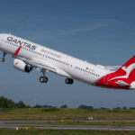 Qantas Airbus A321XLR takes off from Airbus Hamburg
