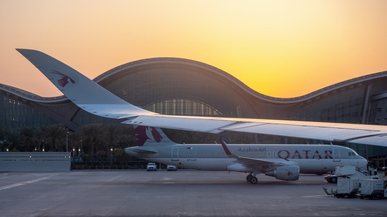 Qatar Airways A350 Wing View at Hamad International Airport