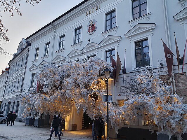 Hotel PACAI decorated for winter holidays in Vilnius, Lithuania in 2023