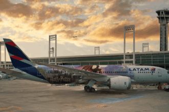 A picture of a LATAM aircraft with a Harry Potter-themed makeover