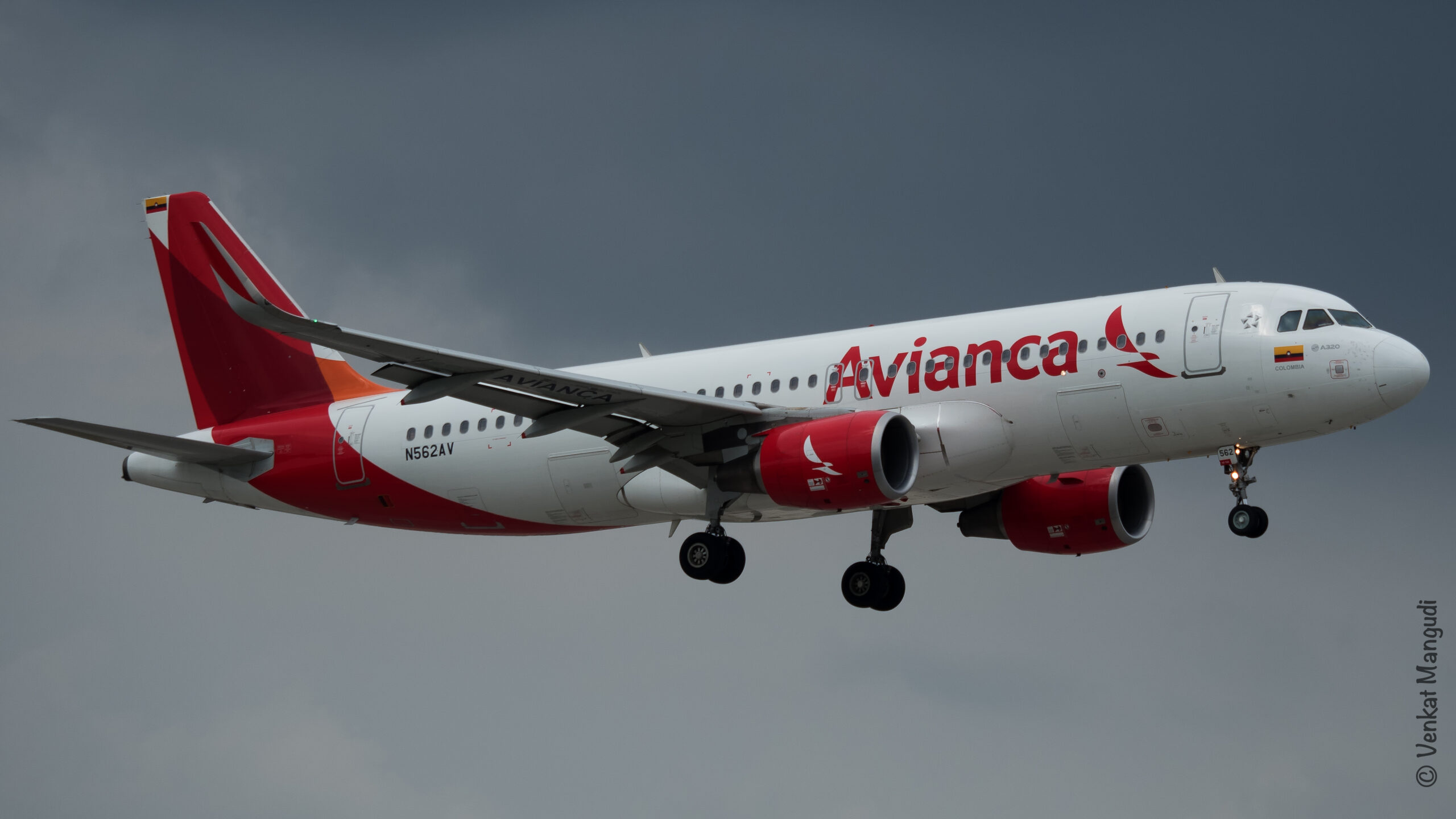 An Avianca airplane mid-flight.