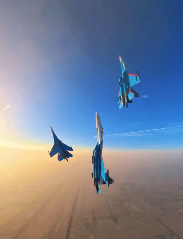 Screenshot of 'Missing Man' Formation by Russian Knights