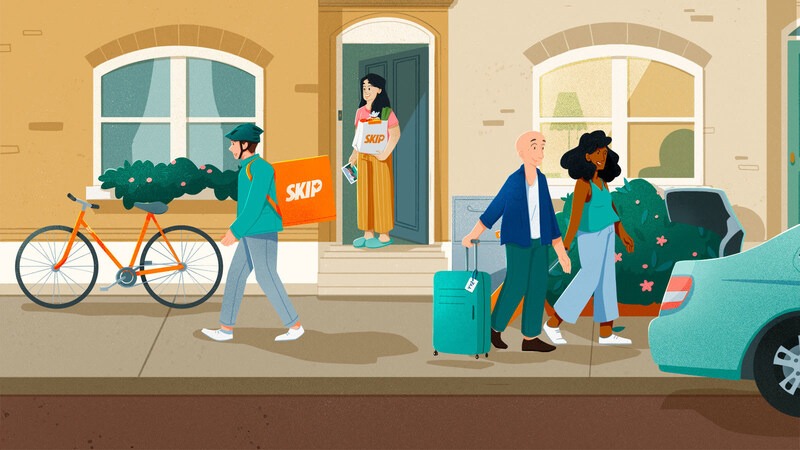 a illustration ad of Skip delivery service