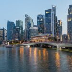 A picture of the skyline of Singapore in the evening