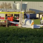 Emergency services attending the crash site at Sherburn Aero Club