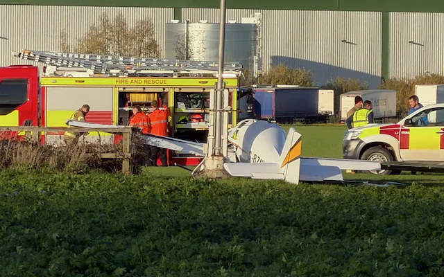 Emergency services attending the crash site at Sherburn Aero Club