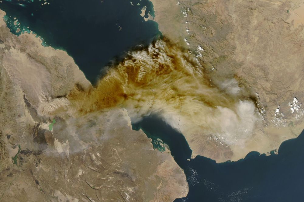 Ash plume seen drifting over the Red Sea and southwestern Arabia