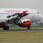 Austrian Airlines Airbus landing at Amsterdam Schiphol