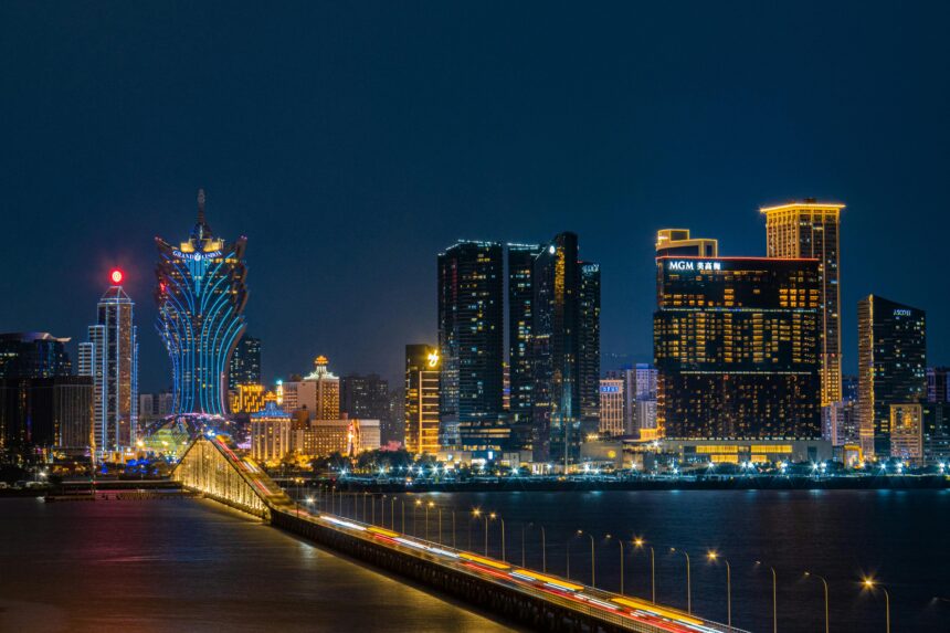 Stunning Night View of Macau Skyline with Illuminated Hotels