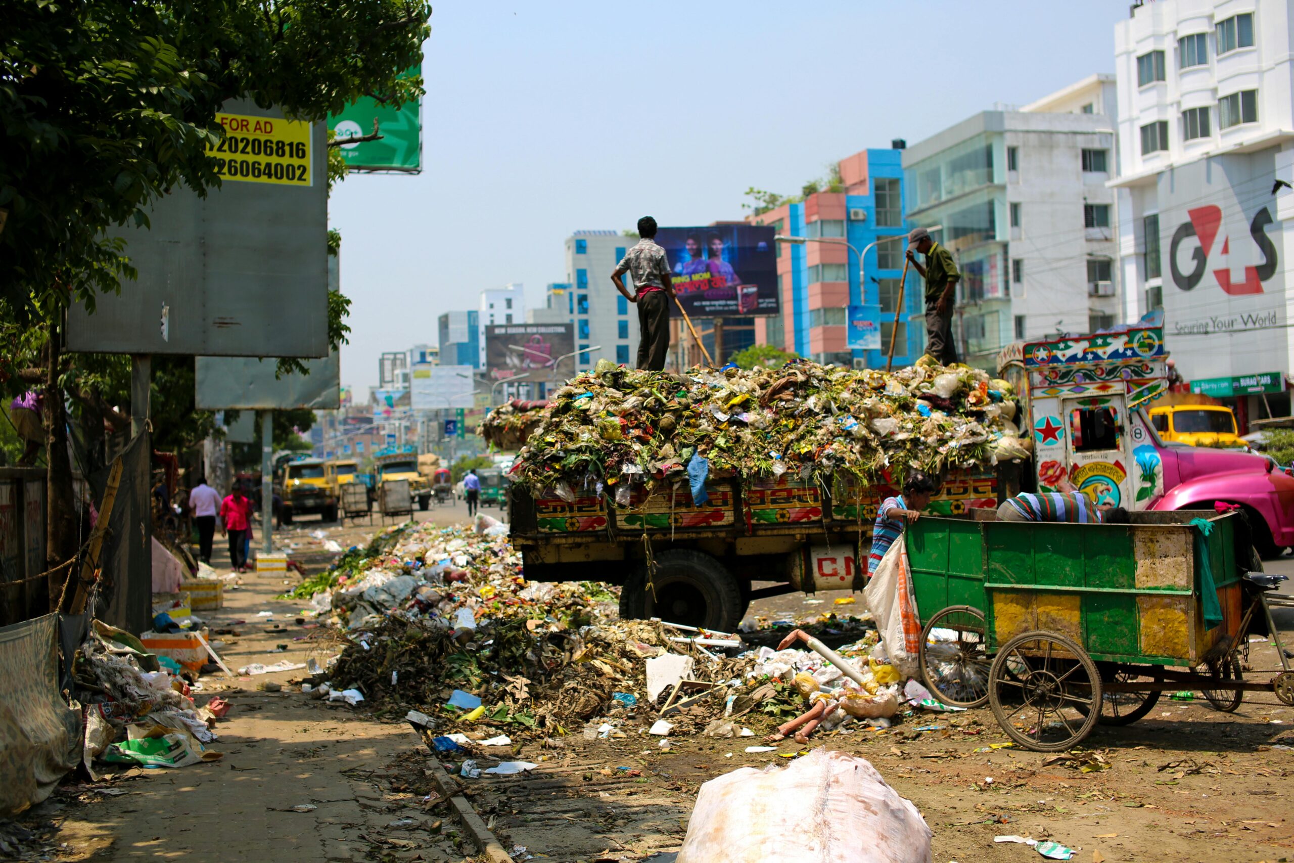 Dump Truck Across Buildings in Dhaka, Bangladesh