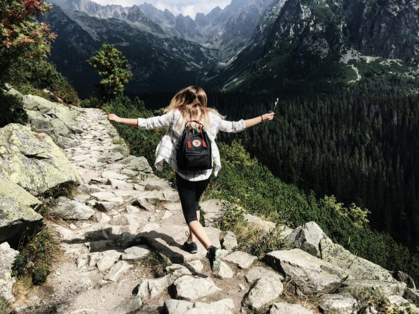Woman hiking in the mountains