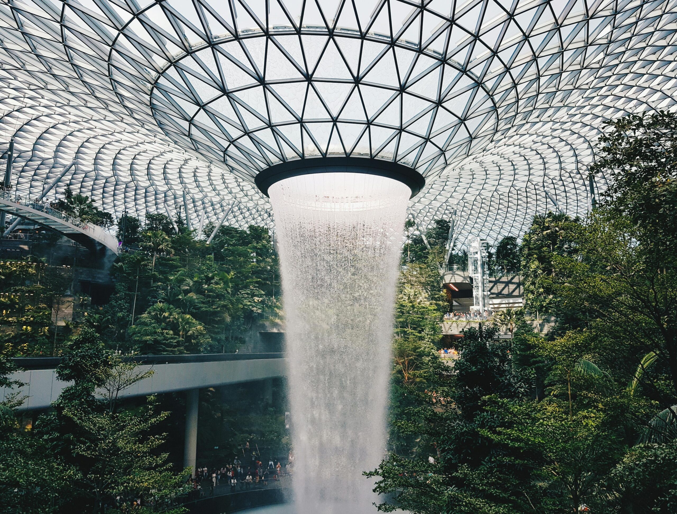 Water Falling From Glass Ceiling