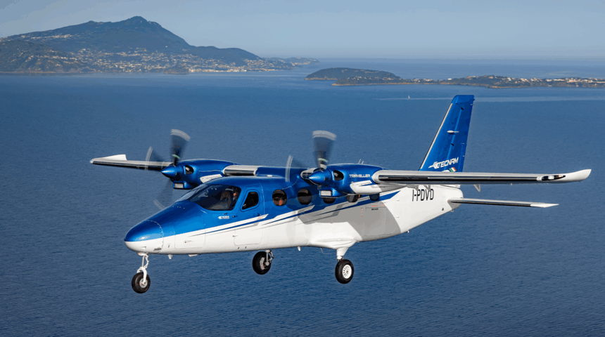 A Tecnam propellor plane in the air, one that Kenai Aviation had in its fleet.