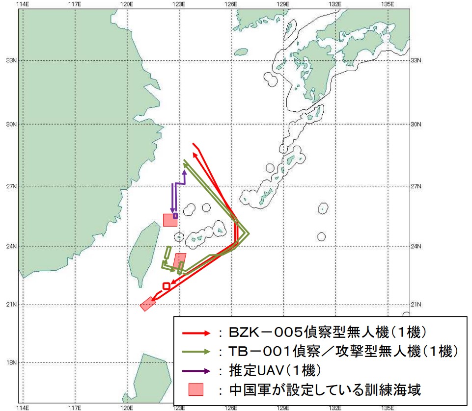 Archive map of Chinese military drone movements around Taiwan during PLA exercises on 4 August 2022, showing activity near civilian airspace in the Taipei Flight Information Region (FIR).