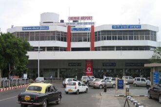 This image shows the exterior view of the old Chennai Airport.