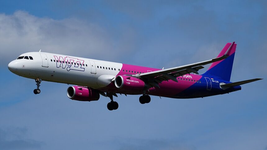 An aircraft flying in the sky