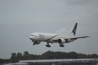 Pakistan International Airlines aircraft landing in the airport