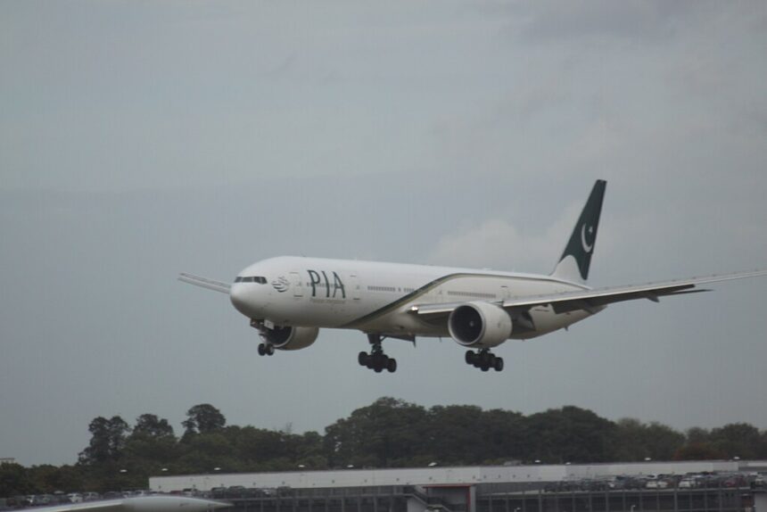 Pakistan International Airlines aircraft landing in the airport