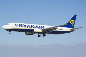 This image shows an aircraft flying in the sky