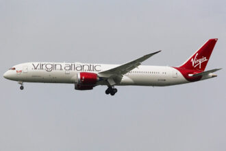 An aircraft flying in the sky