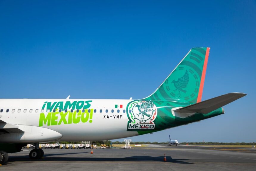 Viva Aerobus Plane stationed at runway.
