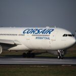 Corsair Airbus A330-343 lining up on runway at Paris-Ory airport